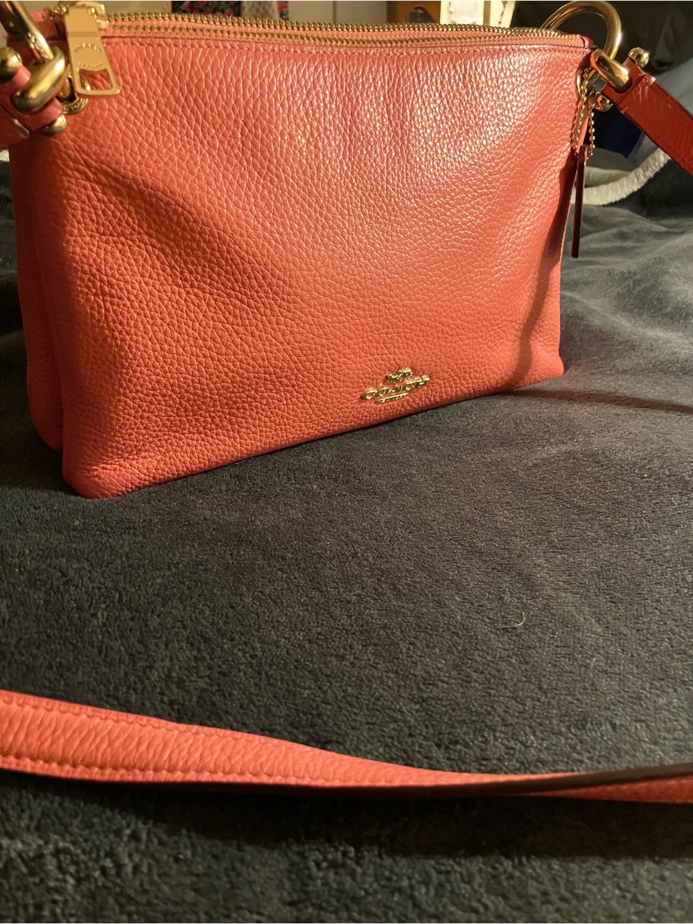 Coach Pebbled Leather Mia Crossbody Bag in Coral